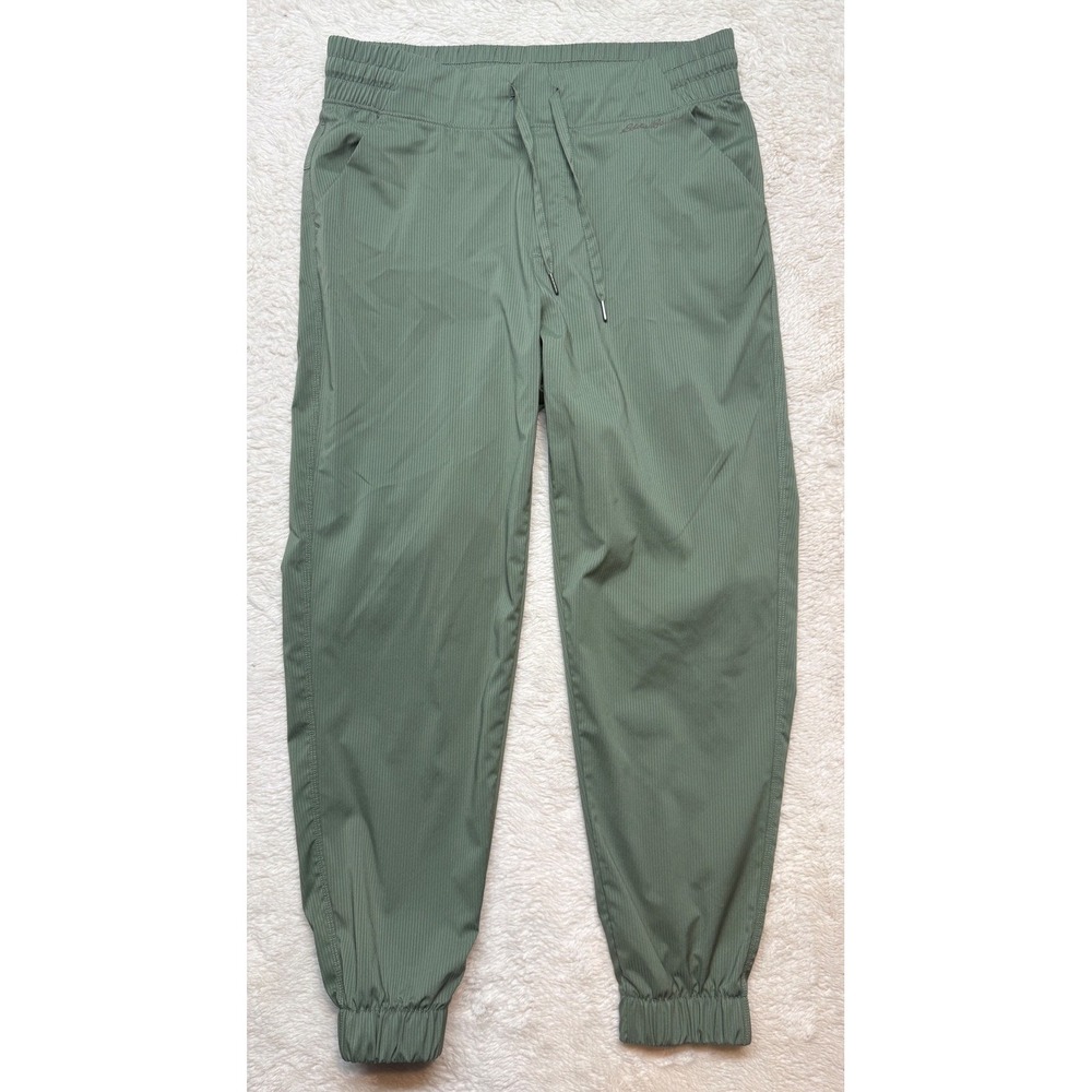 Eddie Bauer Joggers Women M Green Ribbed Drawstring Activewear Excellent